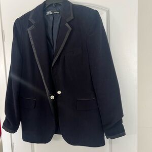 Zara Women’s Elegant Black Blazer with Satin Trim